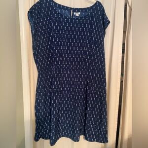 Dark Blue Key Pattern Midi Dress